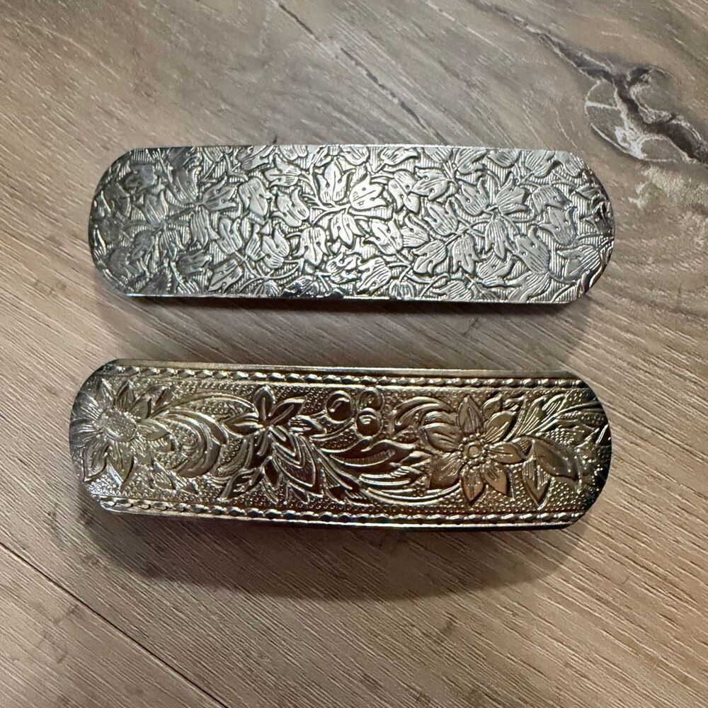 Vintage Floral Hair Barrette Mid Century Metal Hair Clip Gold Silver Plated